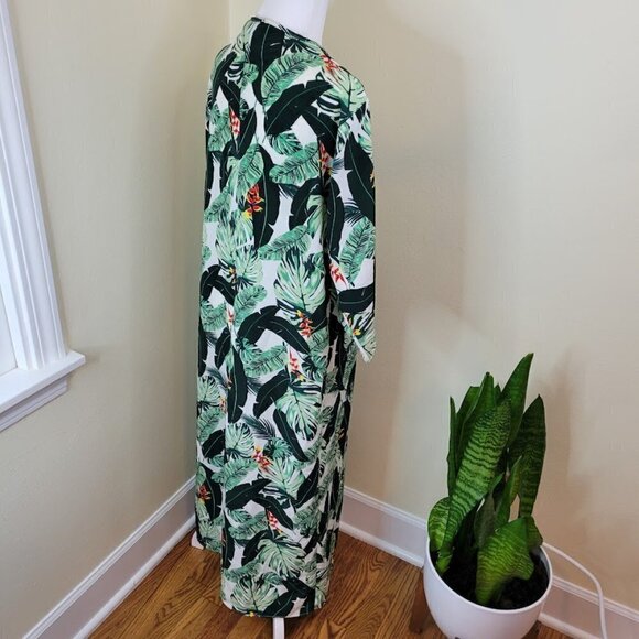 Rachel Zoe Tropical Print Maxi Kimono Swim Suit Beach Cover-Up Duster One Size - Picture 7 of 14